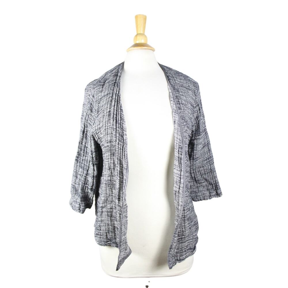 Eileen Fisher Organic Linen Gauze Strata Kimono Jacket grey crinkled top sz L